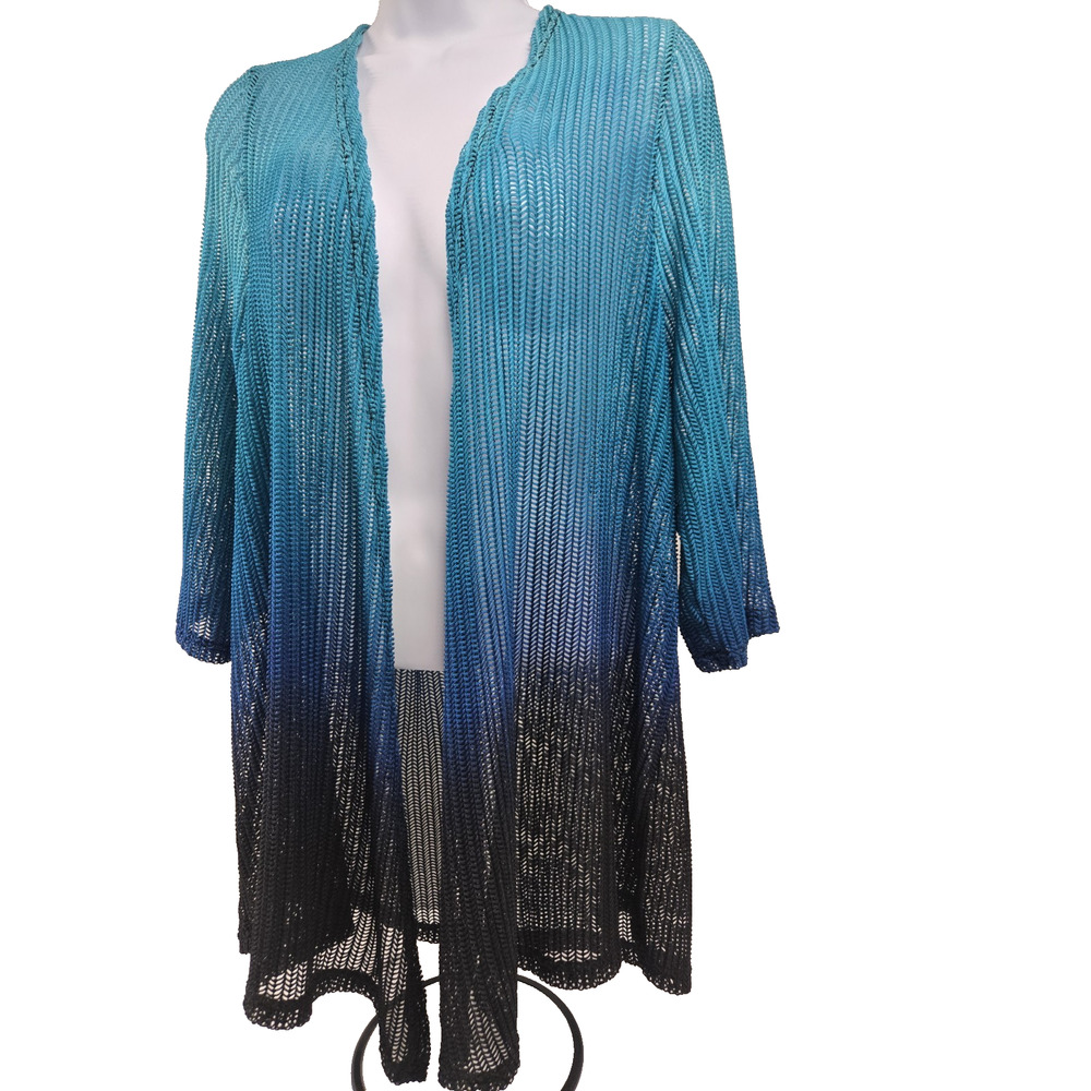 CATHERINES Womens Plus Blue Ombré Open Front Lightweight Cardigan Size 0X